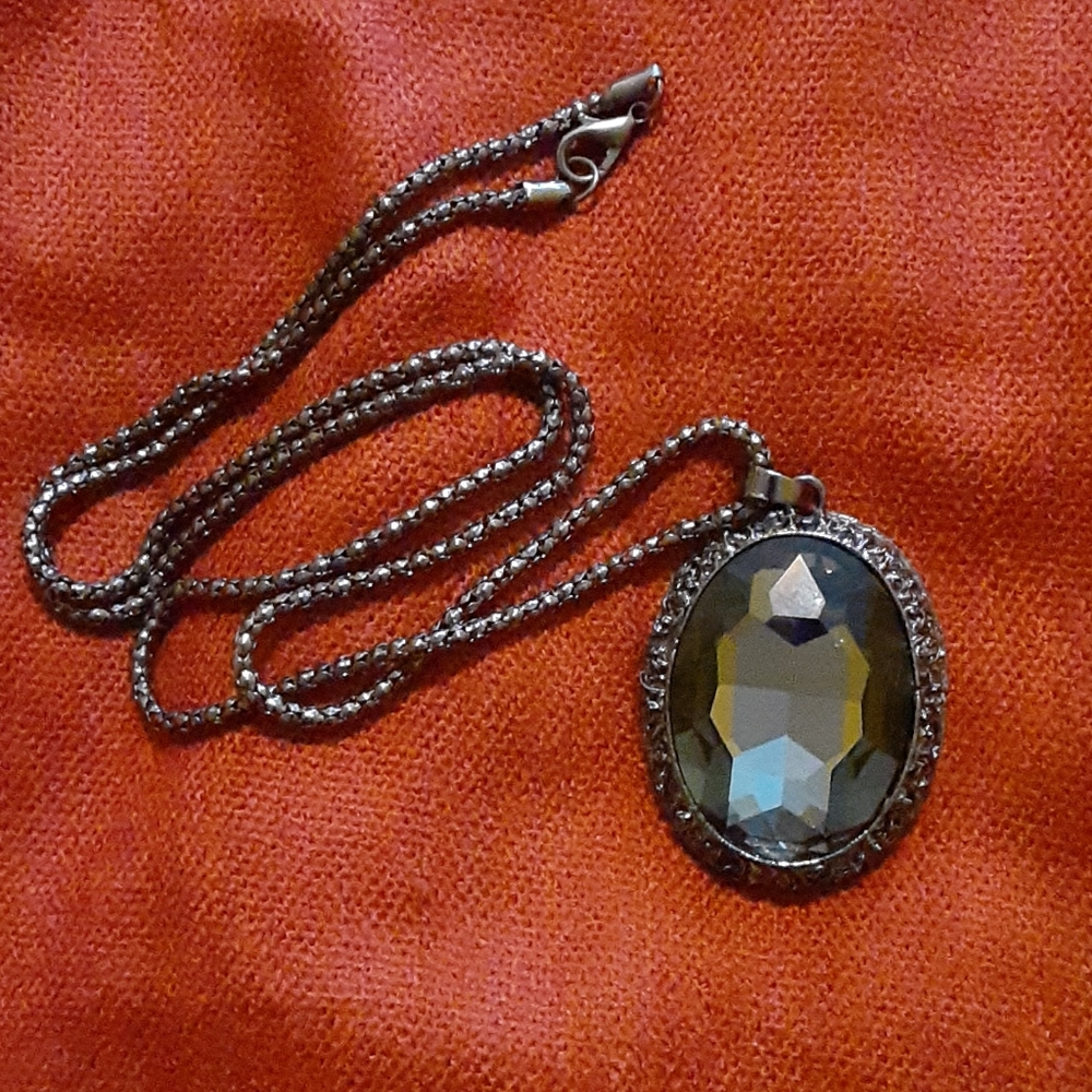 Hematite Oval Pendant Statement Piece Chain